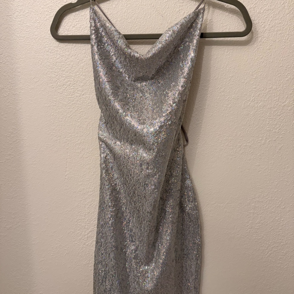Charlotte Russe Silver Sequin Strapless Cowl Dress